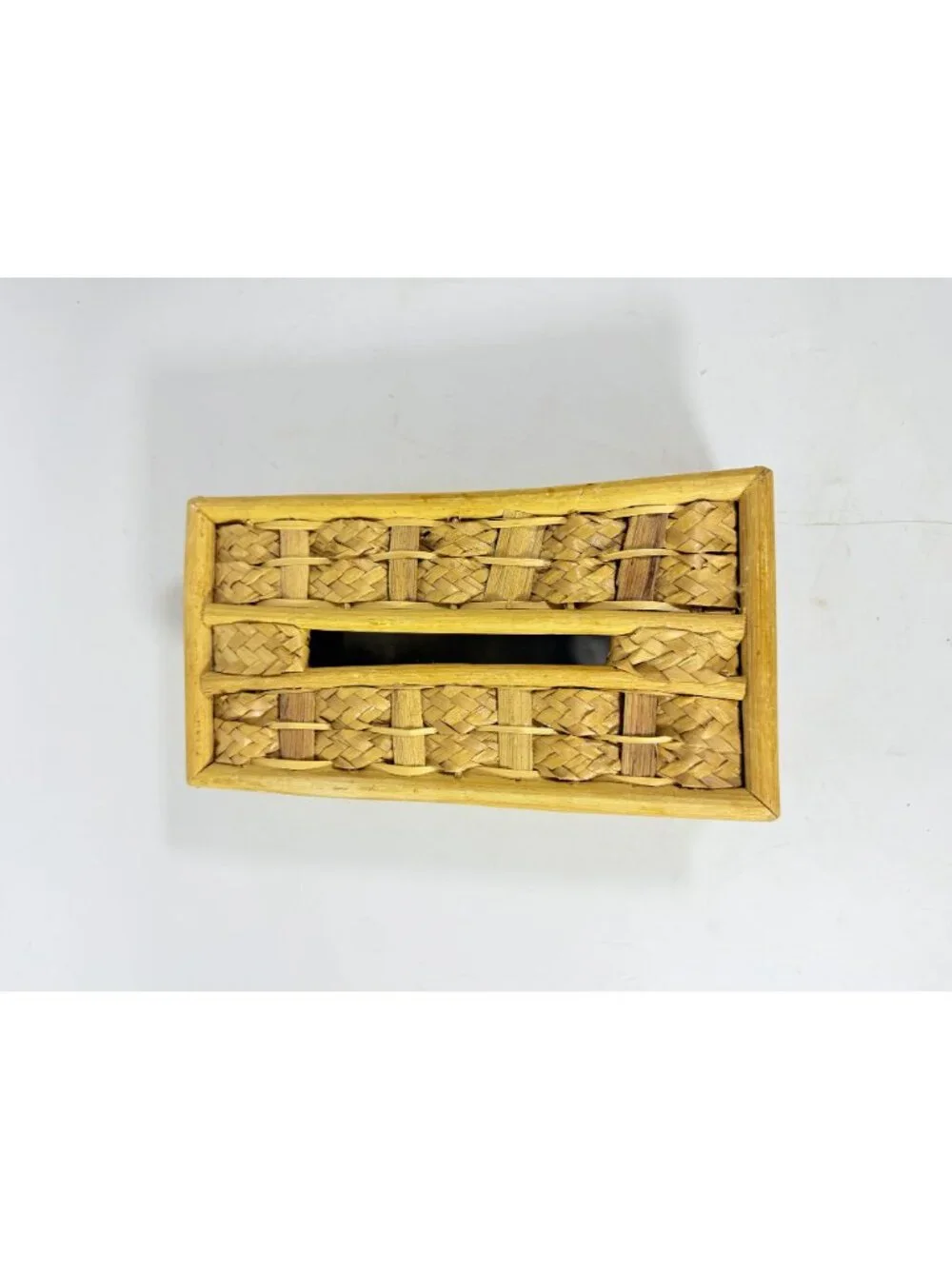 Woven Wicker Rattan Tissue Rectangle Box Cover Vintage Bathroom Decor